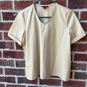 Alfani Light Toffee Faux Leather Short Sleeve Top Petite Medium